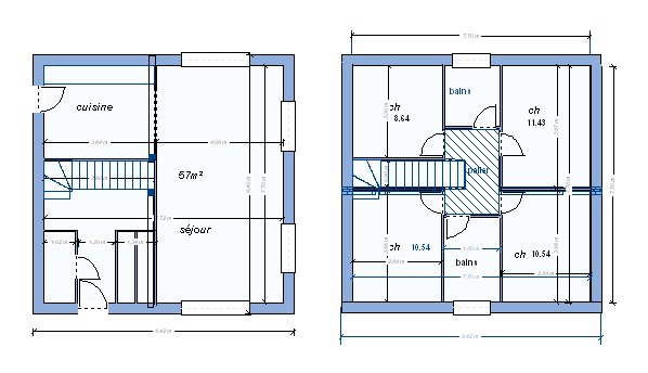 Plan maison rectangulaire avec etage