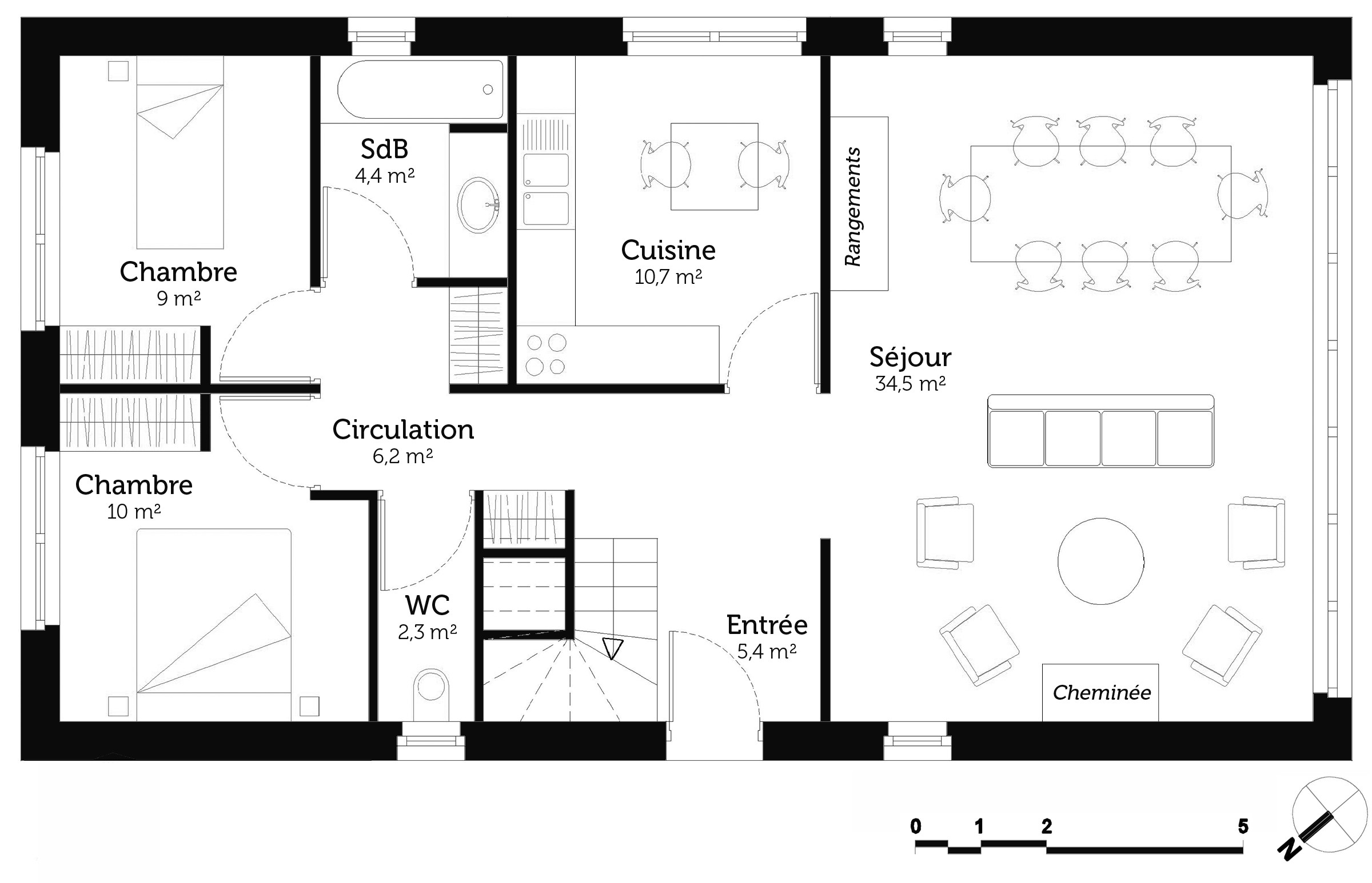 plan de maison 80m2 2 chambres