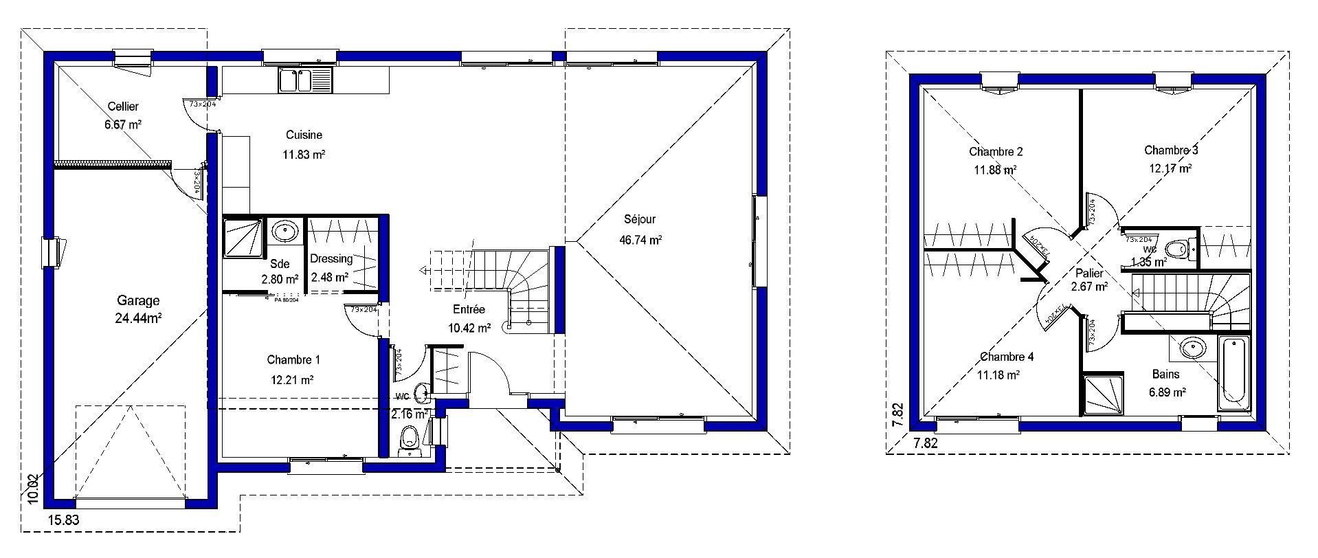 Plan maison etage partiel