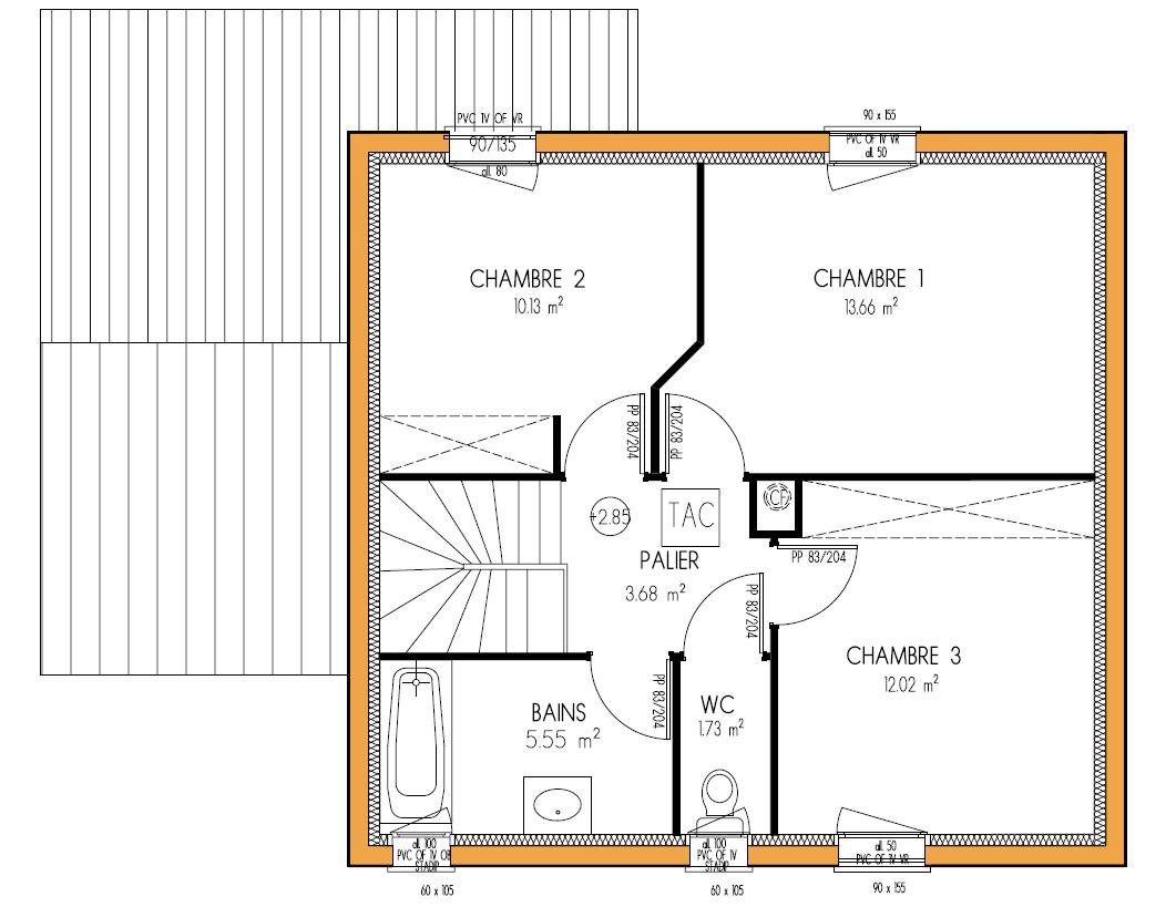 Plan maison etage 80m2