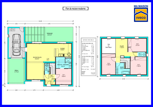 Plan de maison 4 chambres avec étage