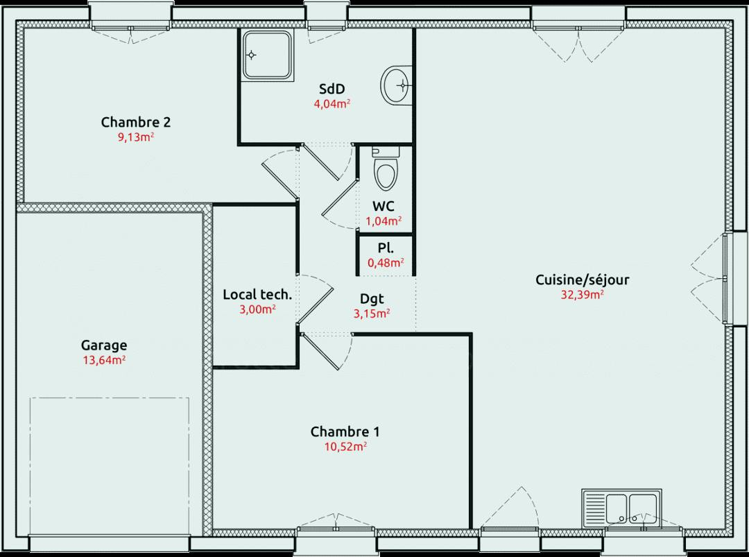 Plan maison 60m2 2 chambres