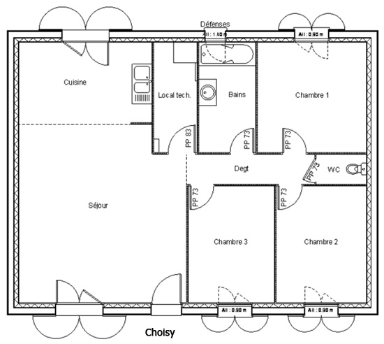 Plan de maison 80m2 3 chambres