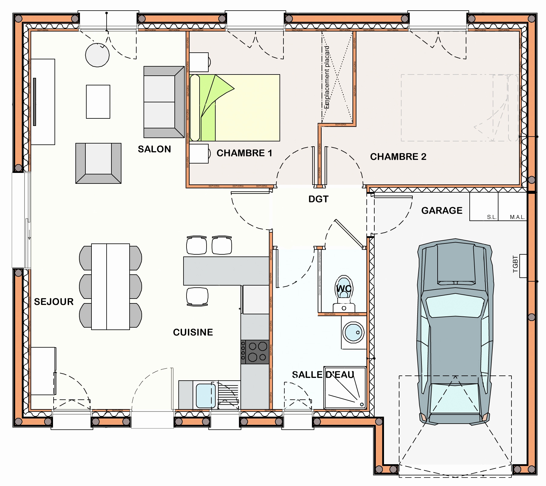 Plan maison moderne 2 chambres