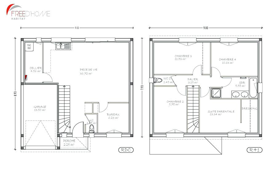 Plan maison etage 90m2