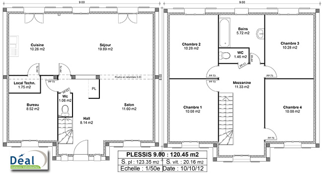 Plan maison carrée etage