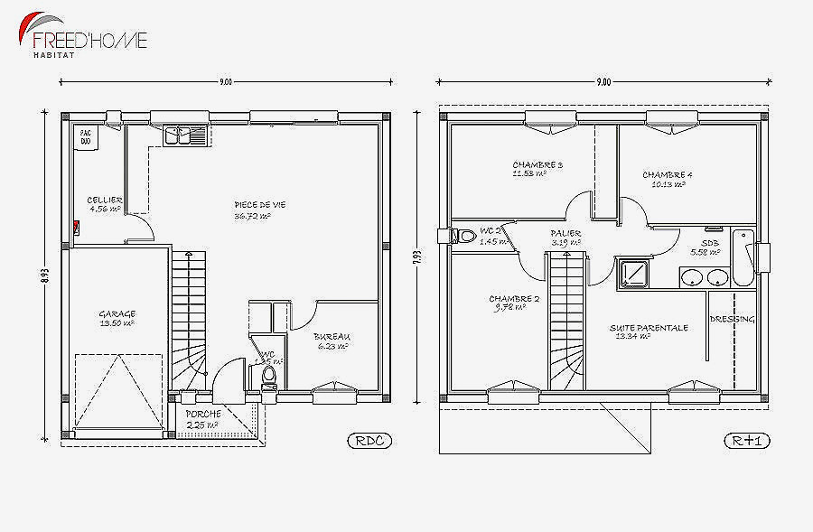 Plan maison r+1 4 chambres