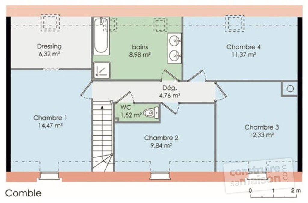 Plan maison etage 4 chambres 1 bureau