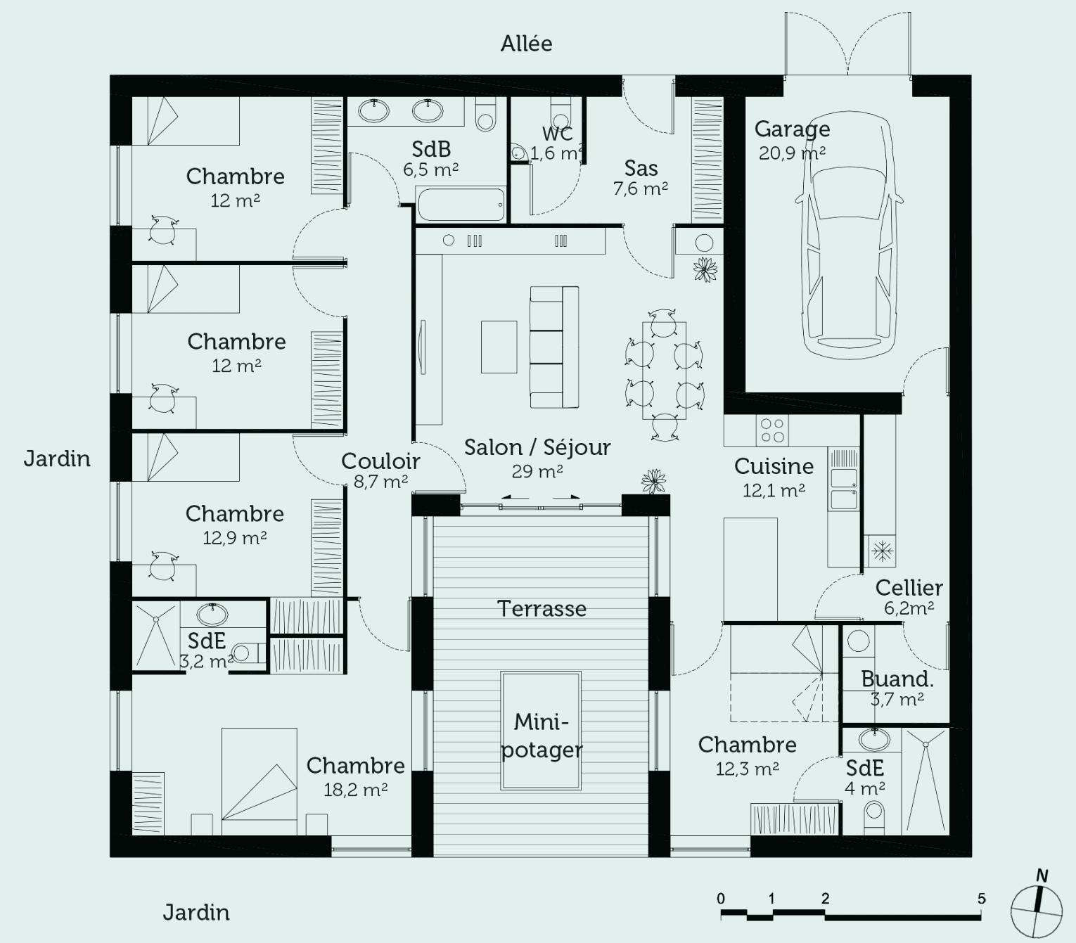 Maison avec patio plan