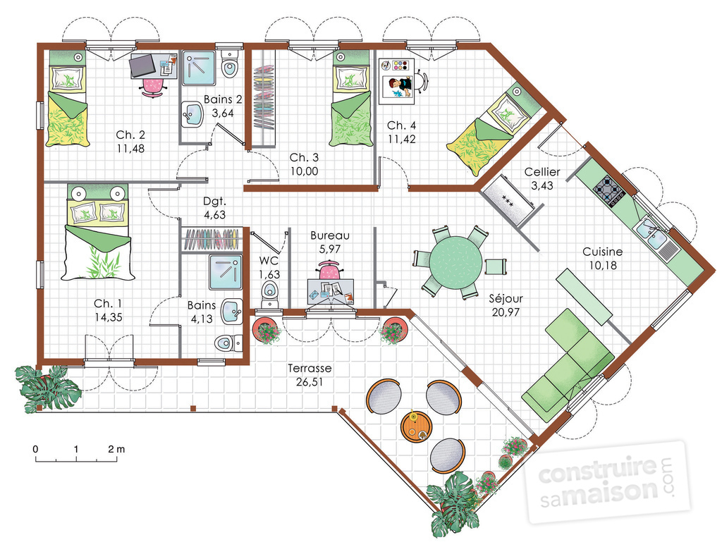 Plan de maison moderne 5 chambres
