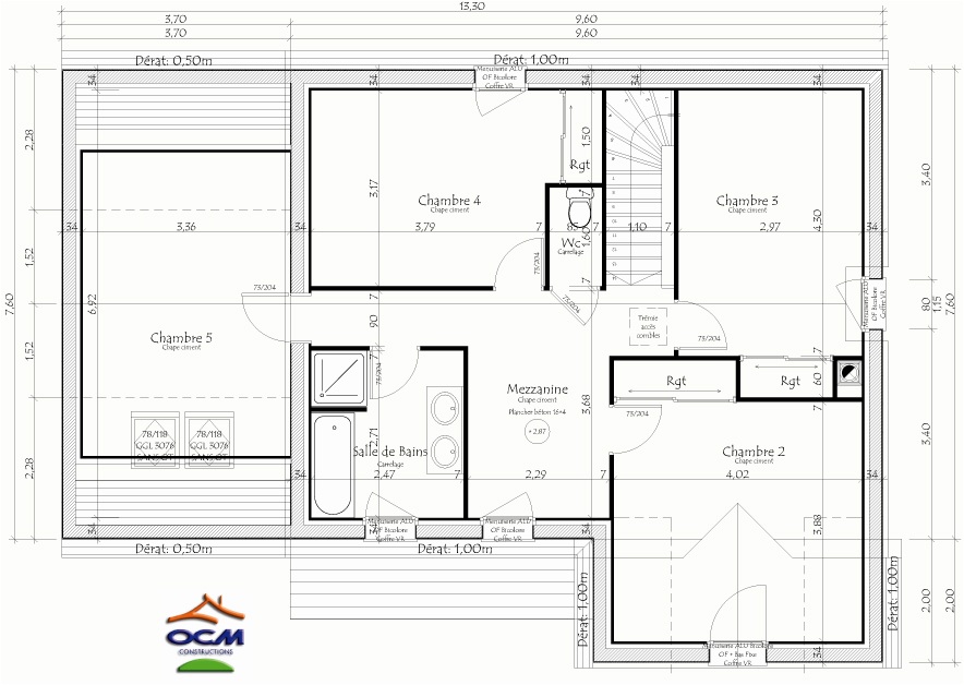 Plan maison 5 chambres étage