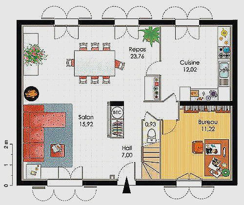 Plan maison etage 4 chambres 1 bureau