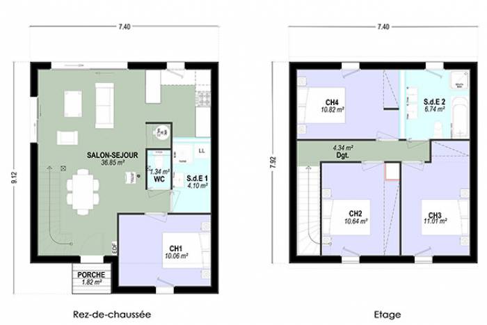 Plan maison étage 100m2