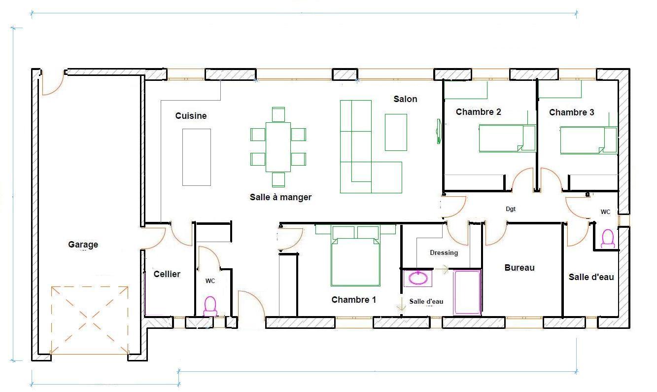 Plan maison 4 chambres 100m2