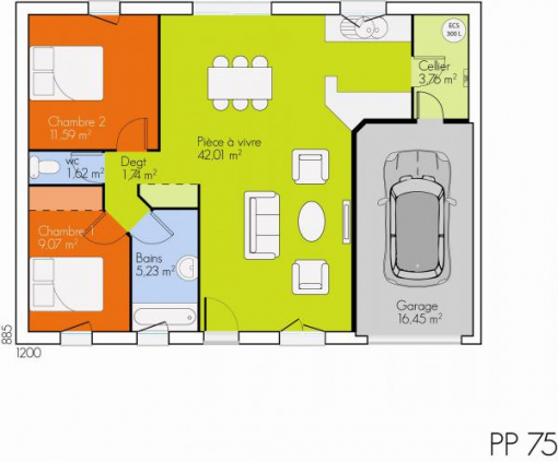 plan de maison 2 chambres avec garage