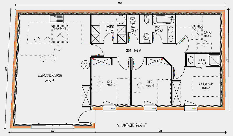 Plan de maison moderne 3 chambres