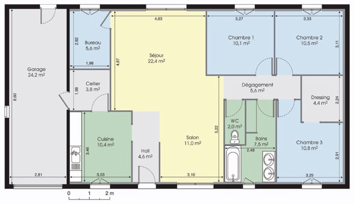 Plan maison 90m2 plain pied 3 chambres