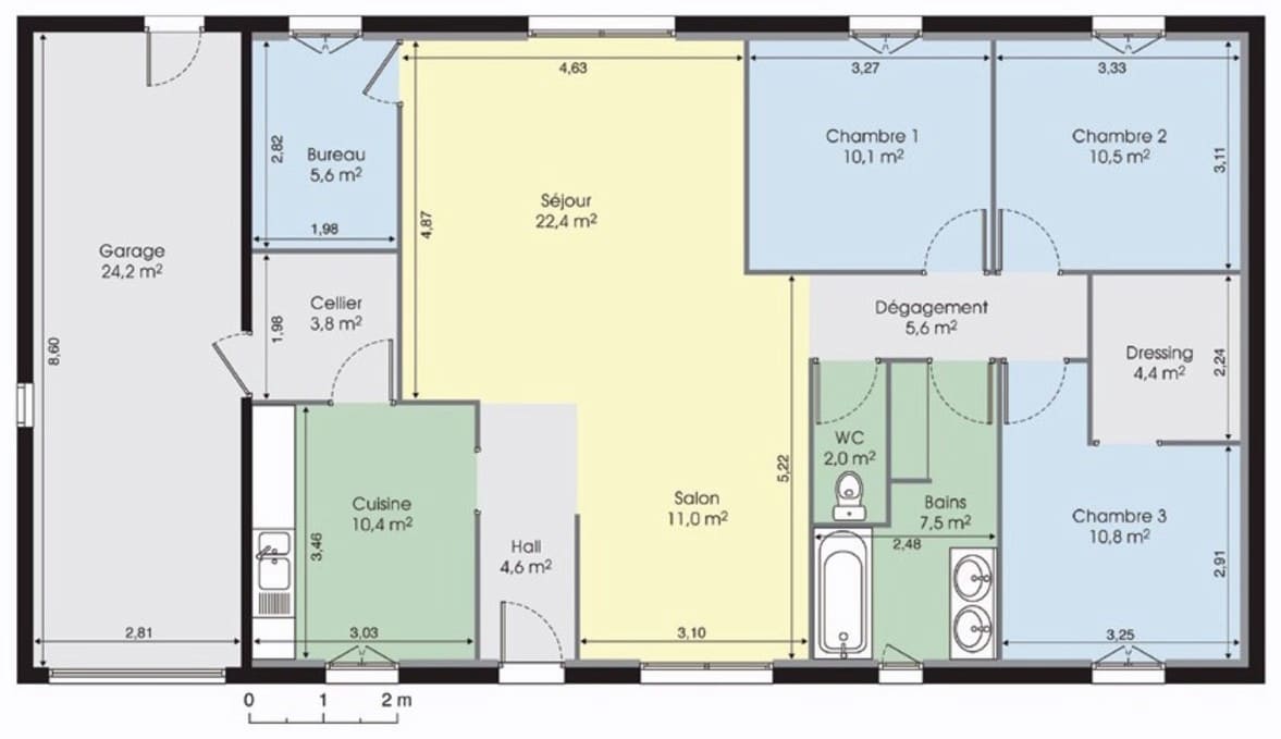 Exemple plan maison plain pied 4 chambres