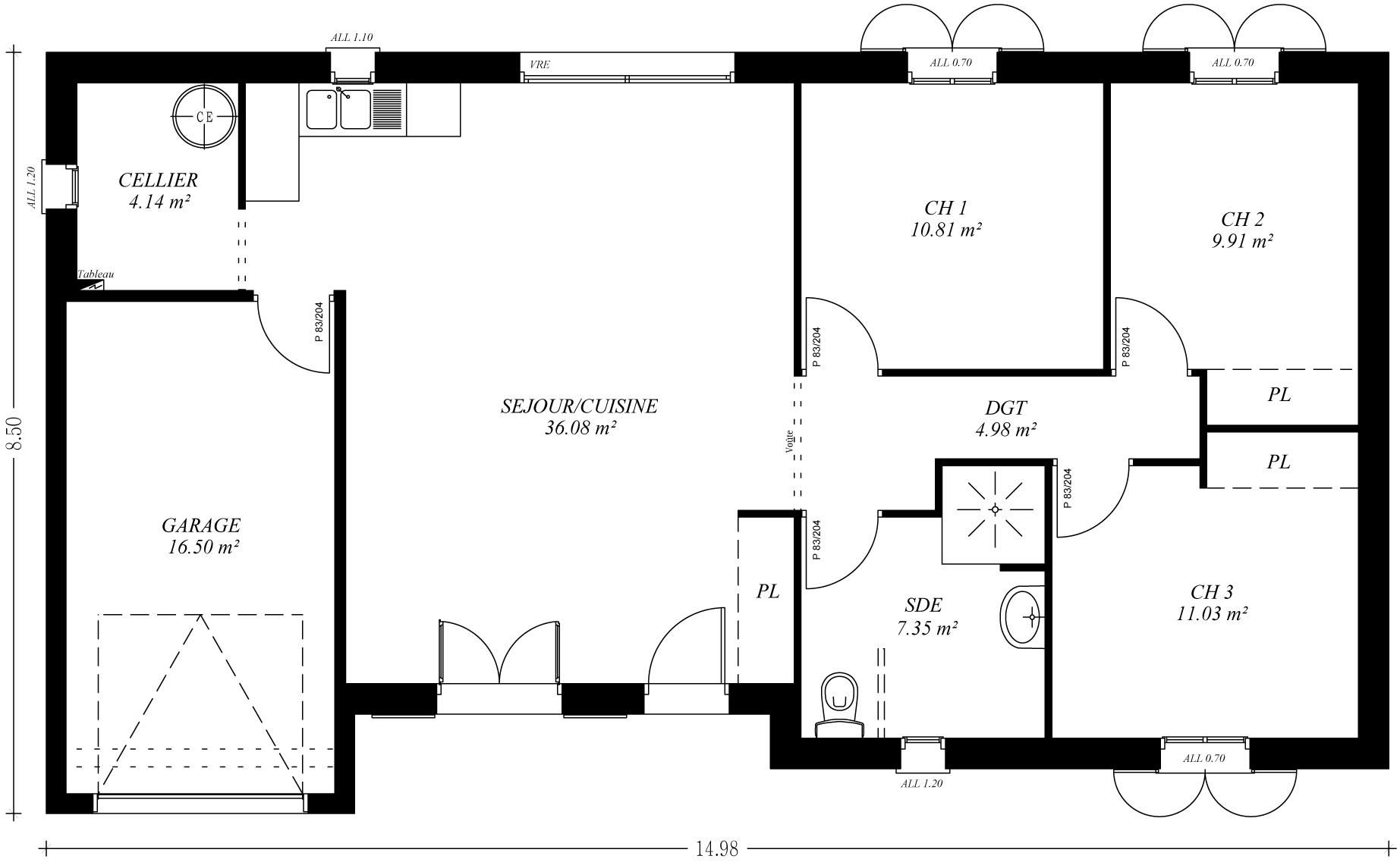 Plan maison plain pied 85m2