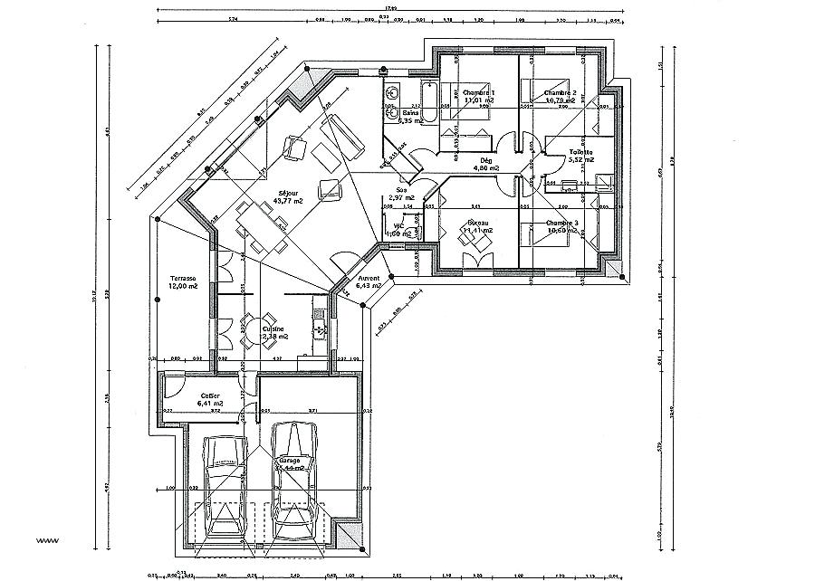 Plan maison plain pied 4 chambres double garage