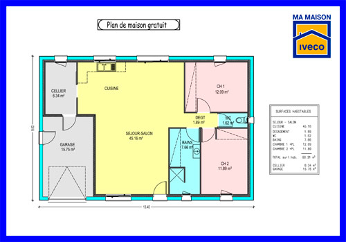 Plan maison 80 m2 plain pied