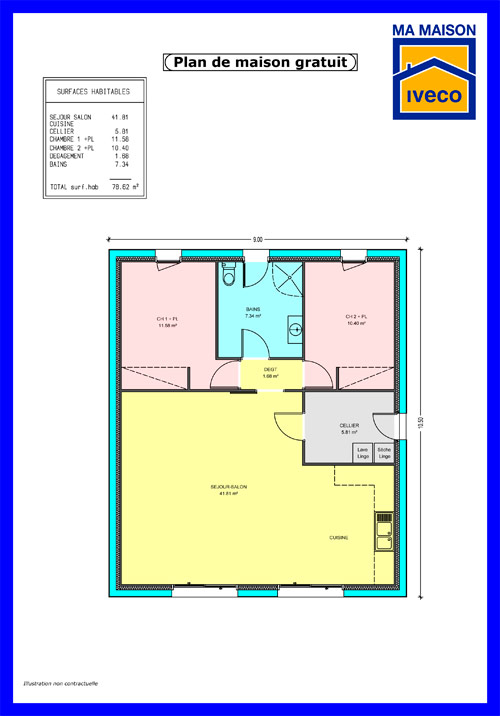 Plan maison 60m2 2 chambres