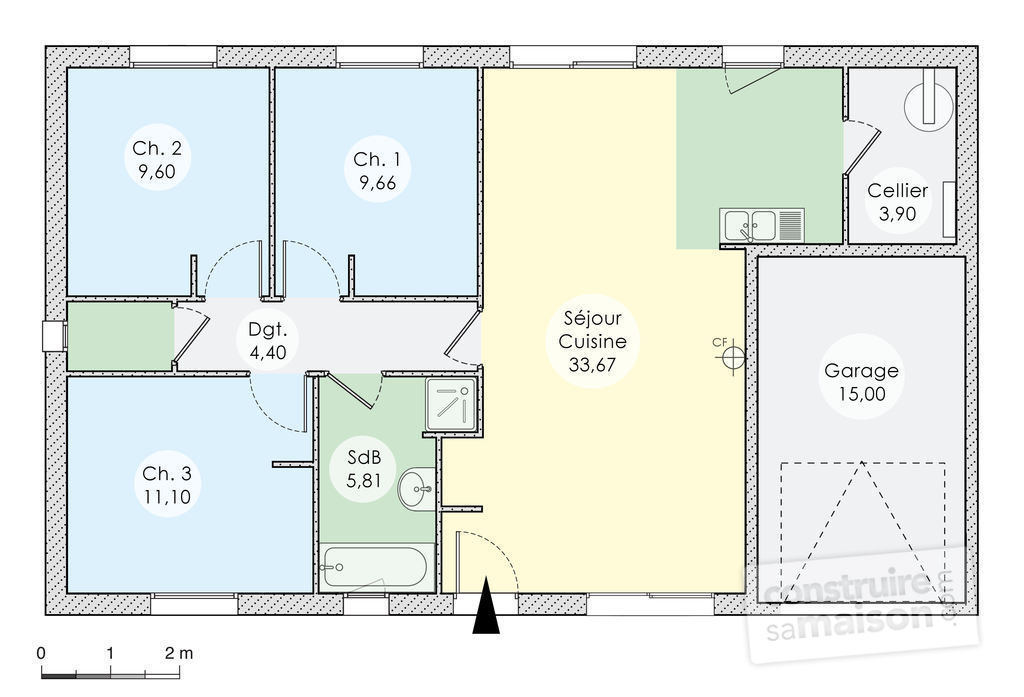 Plan maison plain pied 3 chambres sans garage