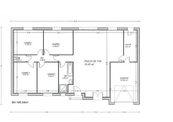 Plan maison rectangle 4 chambres