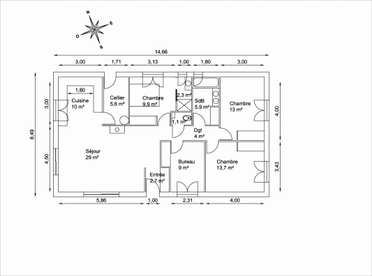 Plan maison rectangulaire plain pied 100m2
