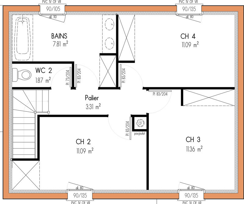 Plan maison 4 chambre etage