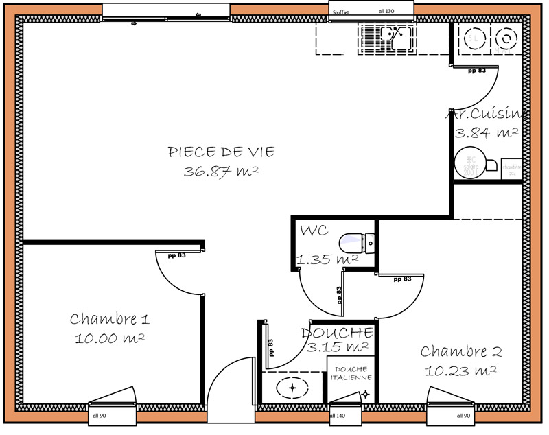 Plan petite maison 60m2