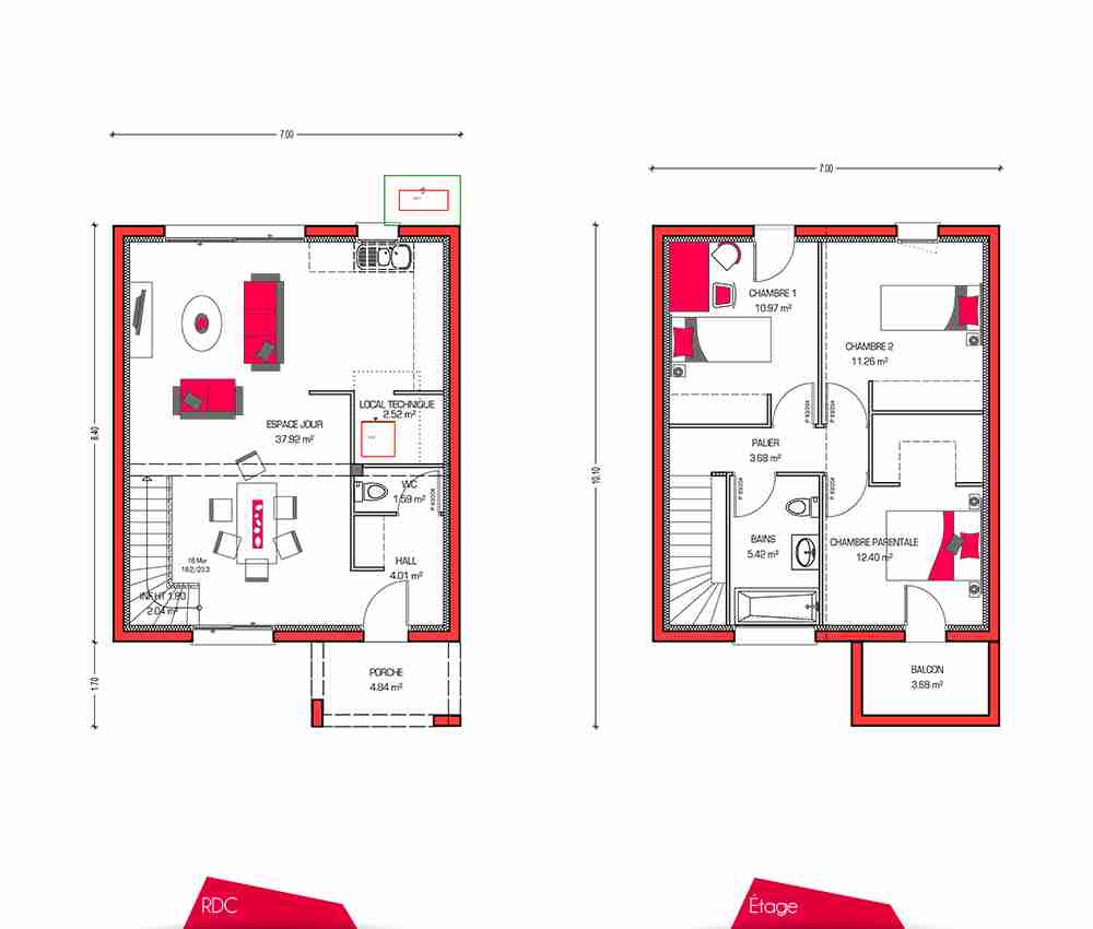 Plan maison 90m2 étage